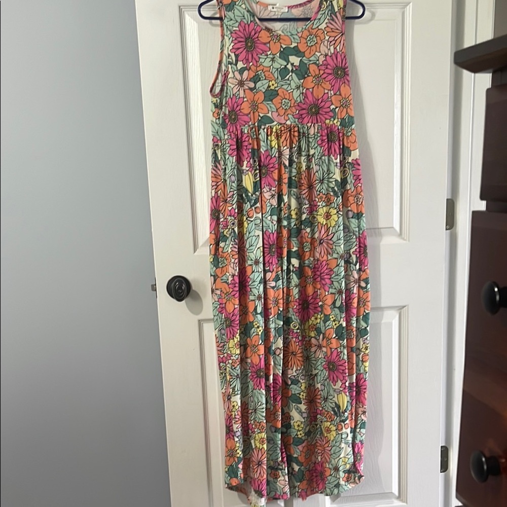 Floral Sleeveless Maxi Dress in Pink & Orange